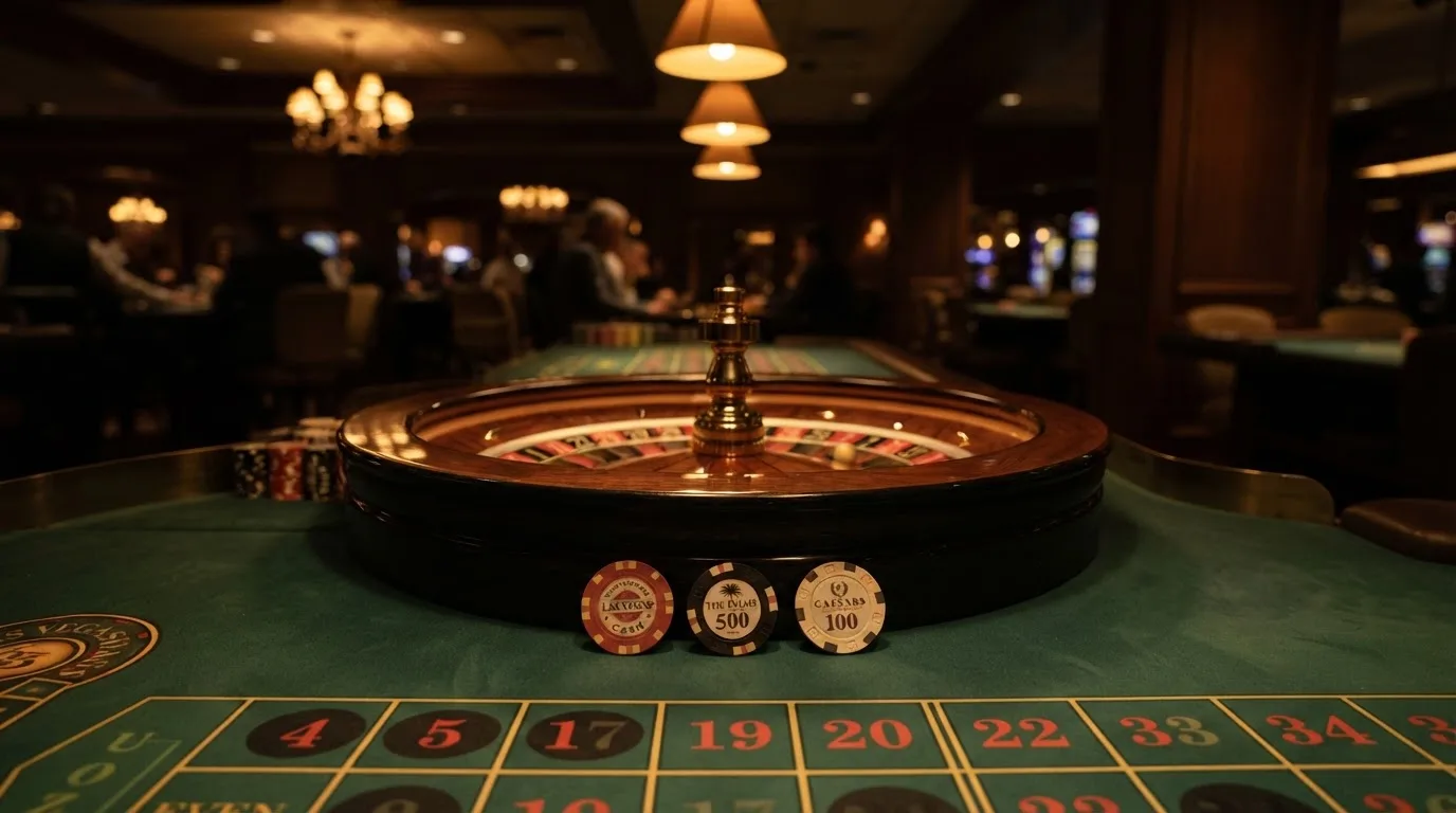 Rulettehjul og sjetonger på grønn filt i varmt kveldslys — bonuser på nettcasino