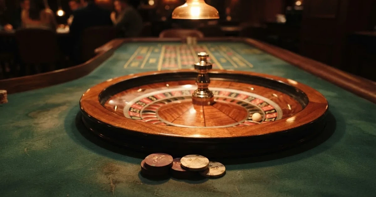 Rulettehjul og sjetonger på grønn filt i varmt kveldslys — norske casino gevinster
